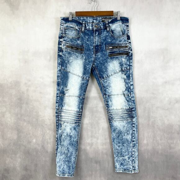 Southpole Men Jeans 34x30 Skinny Moto Biker Acid Wash Streetwear Y2K Urban Retro